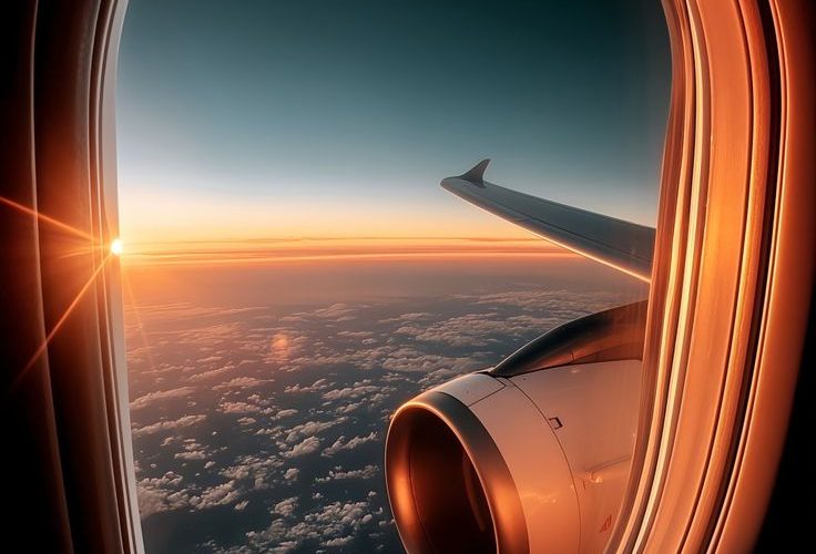 Sunset sky from Airplane Window