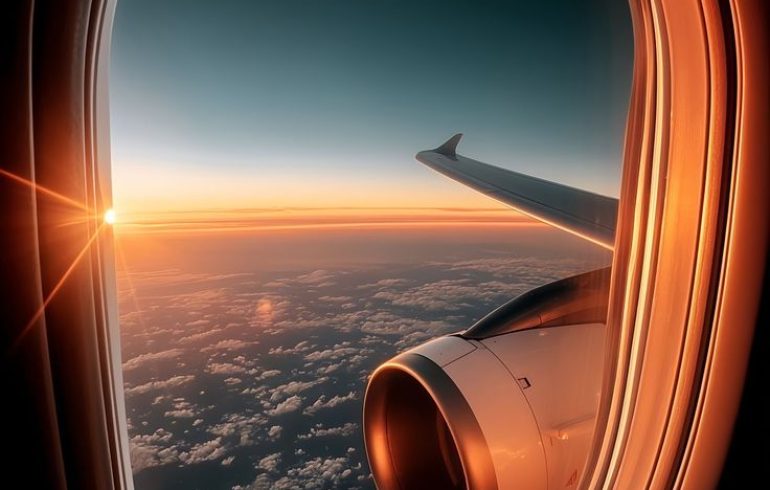 Sunset sky from Airplane Window